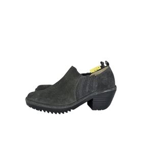 Fly London Wate Girl's Low Ankle Slip-On Booties Gray Suede Block Heel Size 13